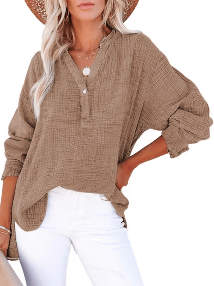 Aveela | Button V-Neck Blouse